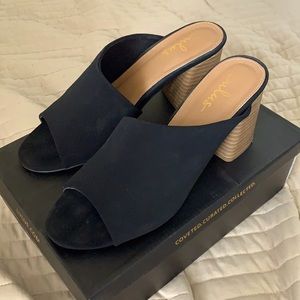 Lulus black suede heel mules